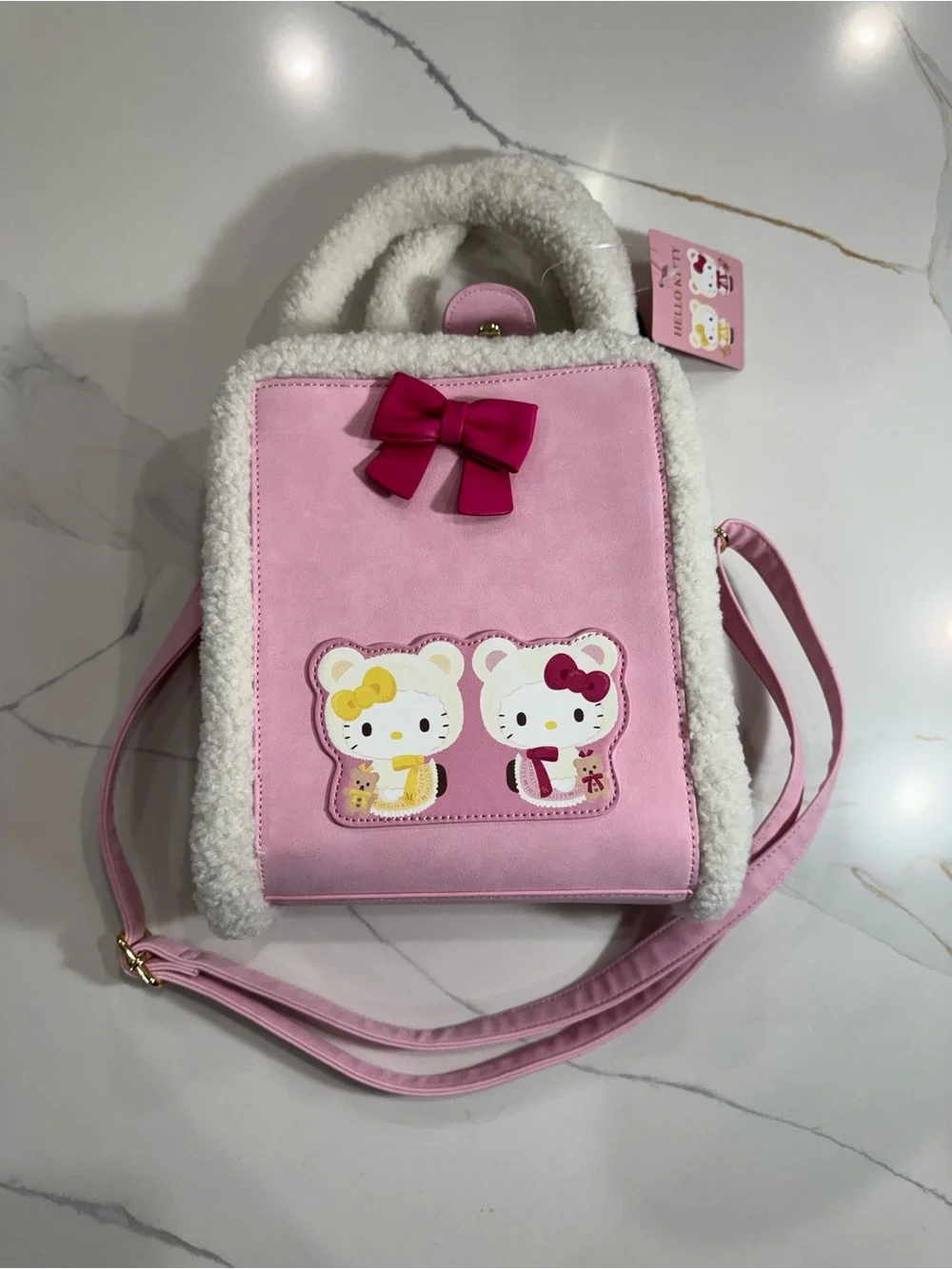 Hello Kitty Pink Plush-Trim Crossbody Bag with Bow